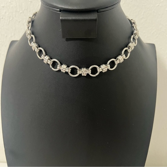 1946 Silver Circle Chain Link Necklace Casual Statement Minimalist - Picture 1 of 6